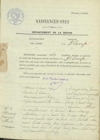 Saint-Loup : actes d'état civil.