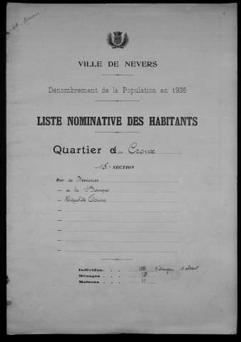 Nevers, Quartier du Croux, 18e section : recensement de 1936