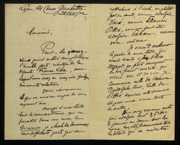 LARDANCHET (Henri), publiciste à La France Libre, à Lyon : 3 lettres.