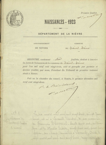 Saint-Seine : actes d'état civil.