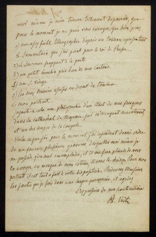 VEIT (Philippe), peintre à Mayence (Allemagne) (1793-1877) : 3 lettres.