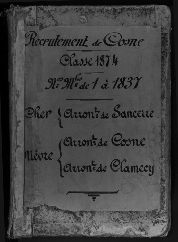 Bureau de Cosne, classe 1874 : fiches matricules n° 1 à 1837