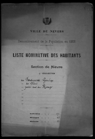 Nevers, Section de Nièvre, 1re sous-section : recensement de 1906