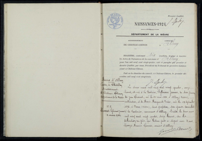 Alluy : actes d'état civil.