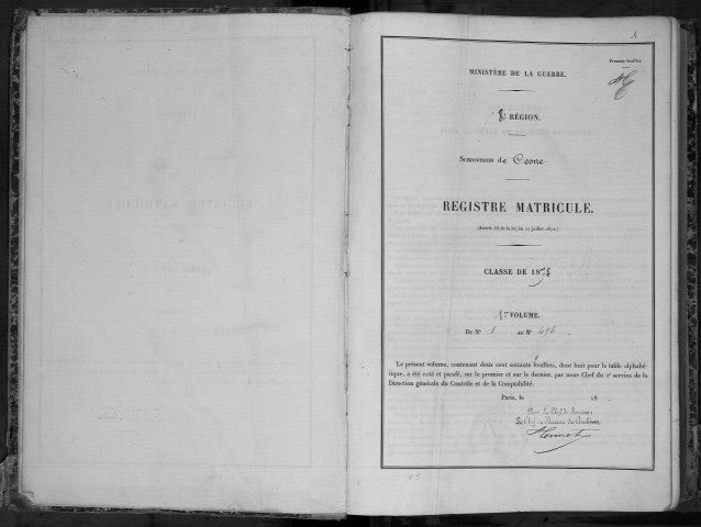 Bureau de Cosne, classe 1878 : répertoire des fiches matricules n° 1 à 496