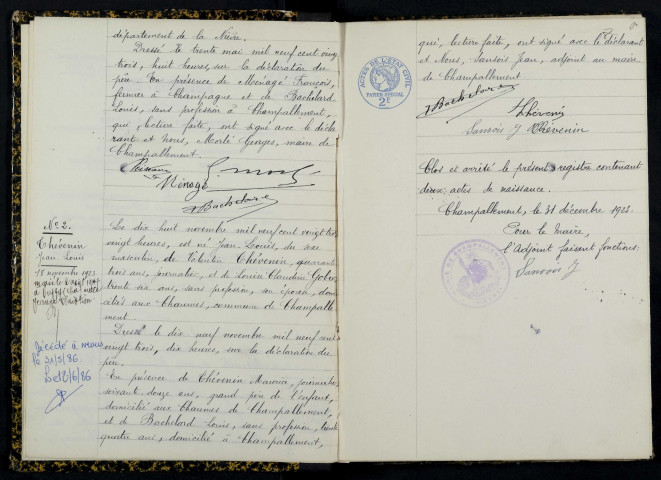 Champallement : actes d'état civil.