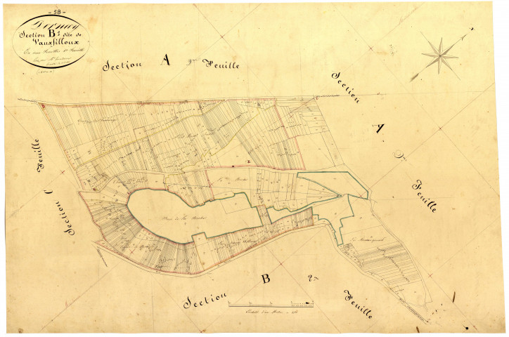 Dornecy, cadastre ancien : plan parcellaire de la section B dite de Vauxfilloux, feuille 1