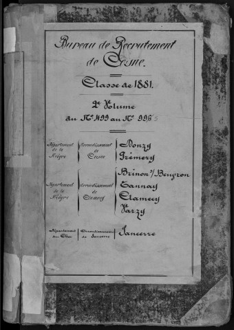 Bureau de Cosne, classe 1881 : fiches matricules n° 499 à 995