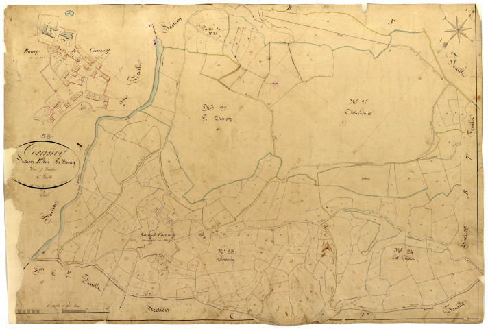 Corancy, cadastre ancien : plan parcellaire de la section B dite du Bourg, feuille 6