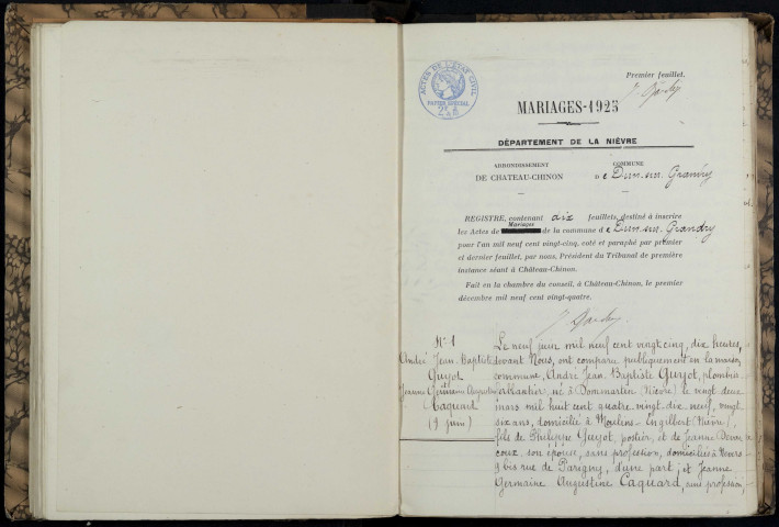 Dun-sur-Grandry : actes d'état civil.