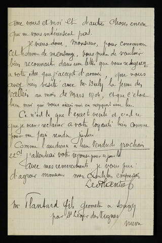 PLANTARD, géomètre à Sougy-sur-Loire (Nièvre) : 1 lettre.