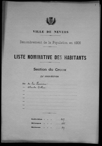 Nevers, Section du Croux, 26e sous-section : recensement de 1906