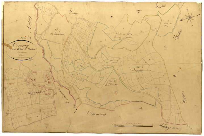 Corancy, cadastre ancien : plan parcellaire de la section D dite de Vouchot, feuille 3