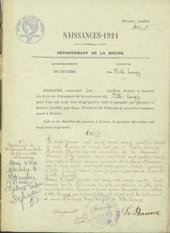 Ville-Langy : actes d'état civil.