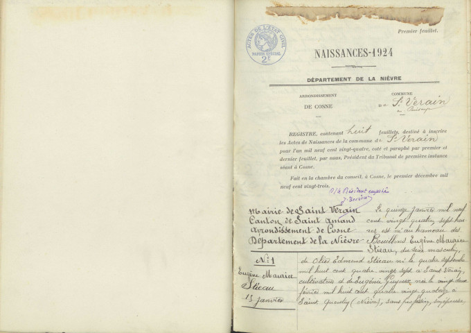 Saint-Vérain : actes d'état civil.