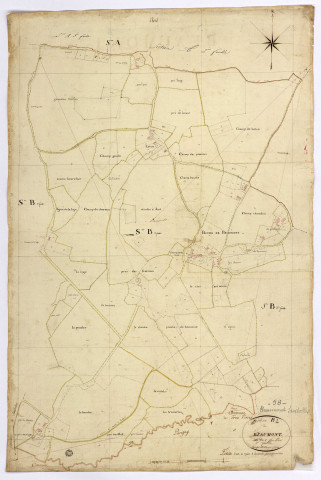 Beaumont-Sardolles, cadastre ancien : plan parcellaire de la section B dite de Beaumont, feuille 2