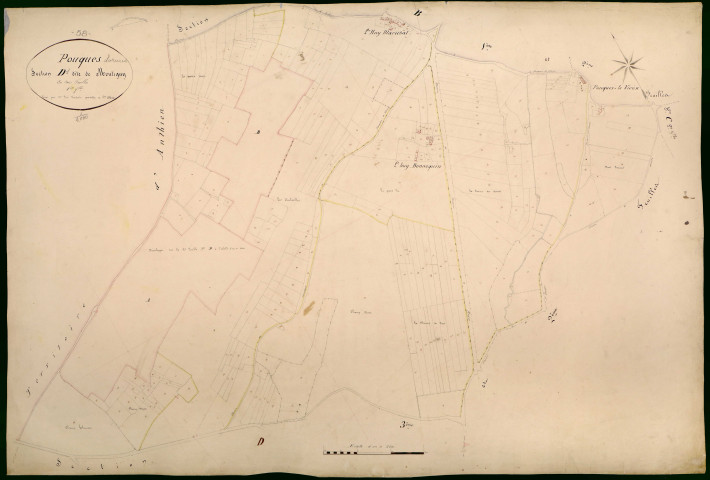 Pouques-Lormes, cadastre ancien : plan parcellaire de la section D dite de Montigny, feuille 1