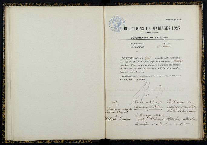 Asnois : actes d'état civil.
