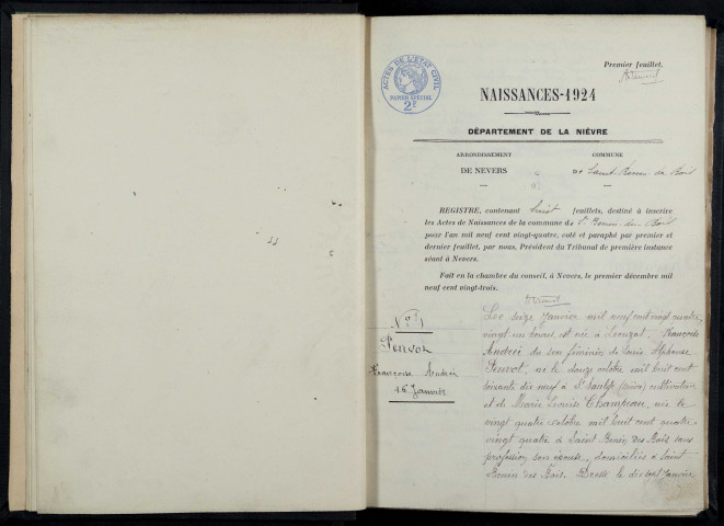 Saint-Benin-des-Bois : actes d'état civil.