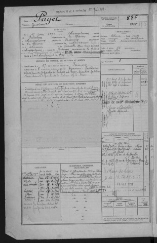 Bureau de Nevers-Cosne, classe 1915 : fiches matricules n° 884 à 1418 et 1709 à 1713