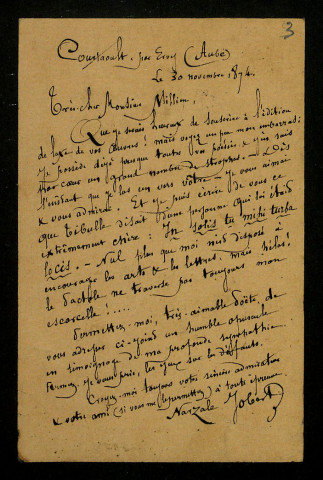 JOBERT (Narzale), poète à Courtaoult (Aube) : 5 lettres, manuscrit.