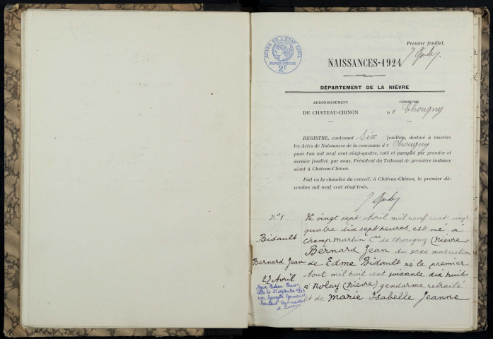 Chougny : actes d'état civil.