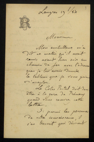 ROYER (Charles), peintre, conservateur du musée de Langres (Haute-Marne) : 35 lettres, 1 carte postale illustrée.