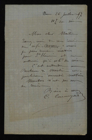 CAMUZAT (Claude), peintre et architecte à Nevers (1848-1924) : 3 lettres.