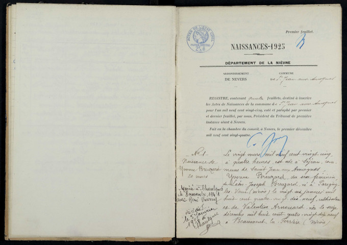 Saint-Jean-aux-Amognes : actes d'état civil.