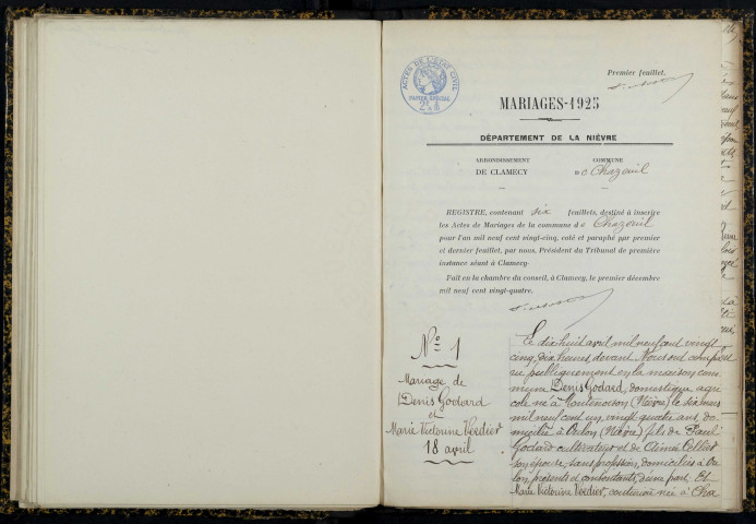 Chazeuil : actes d'état civil.