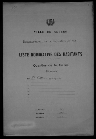 Nevers, Quartier de la Barre, 13e section : recensement de 1911