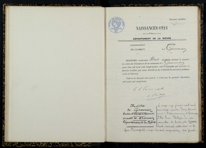 Germenay : actes d'état civil.