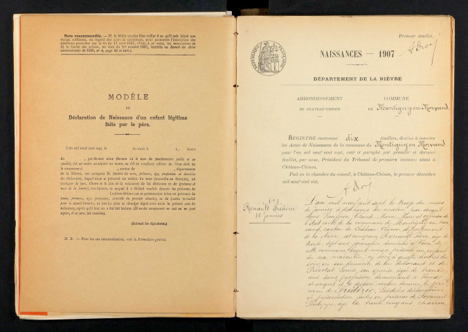 Montigny-en-Morvan : actes d'état civil.