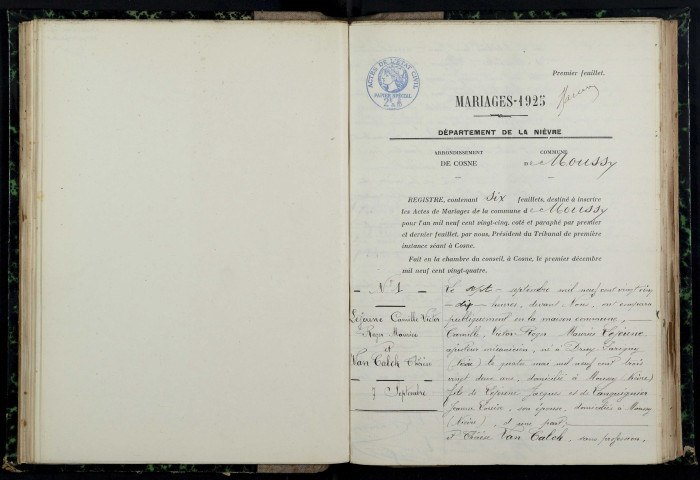 Moussy : actes d'état civil.