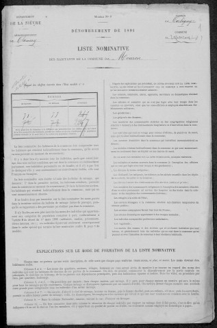 Mouron-sur-Yonne : recensement de 1891