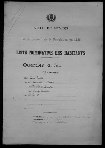 Nevers, Quartier du Croux, 27e section : recensement de 1936