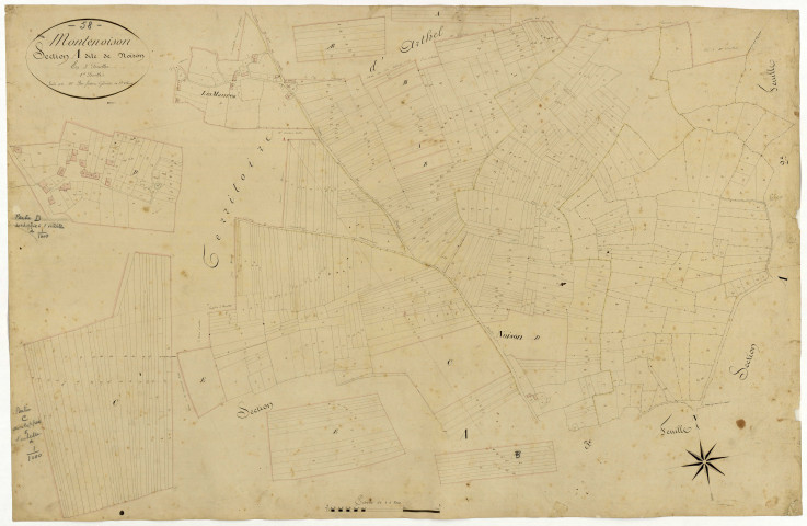 Montenoison, cadastre ancien : plan parcellaire de la section A dite de Noison, feuille 1