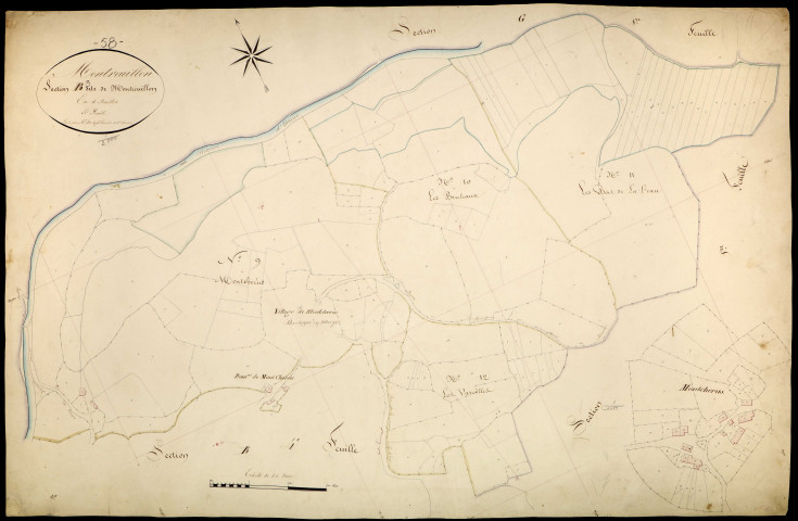 Montreuillon, cadastre ancien : plan parcellaire de la section B dite de Montreuillon, feuille 3