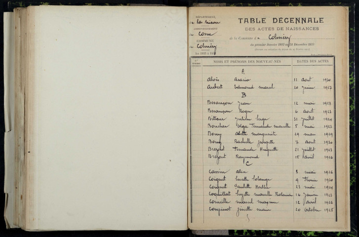 Colméry : table décennale.