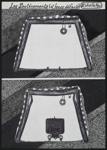 Soutènement en bois avec défauts de conception ou de réalisation.