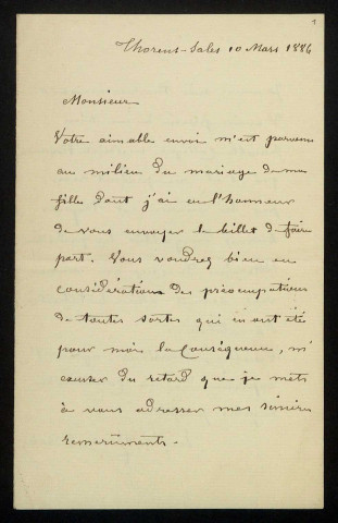 ROUSSY DE SALES (Eugène), membre de la Société Florimontane : 1 lettre.