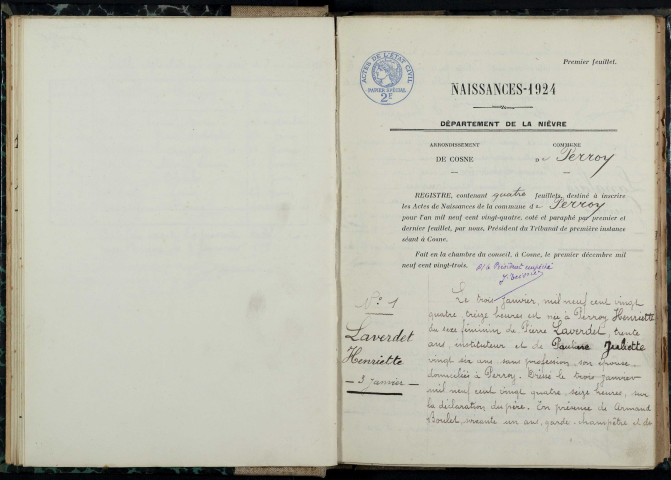 Perroy : actes d'état civil.