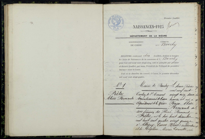 Bouhy : actes d'état civil.