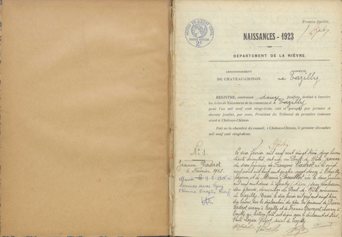 Tazilly : actes d'état civil.