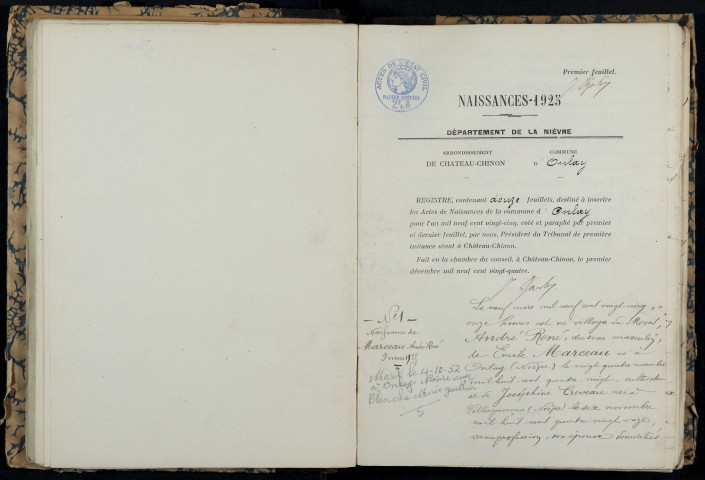 Onlay : actes d'état civil.