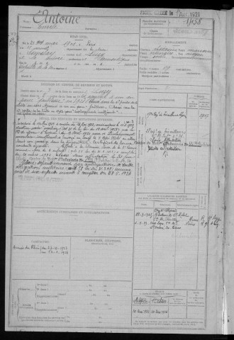 Bureau de Nevers, classe 1921 : fiches matricules n° 1457 à 2062