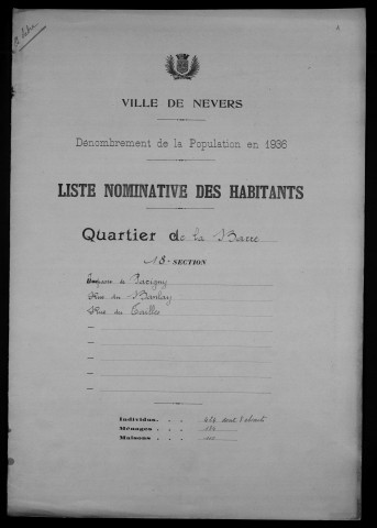 Nevers, Quartier de la Barre, 18e section : recensement de 1936