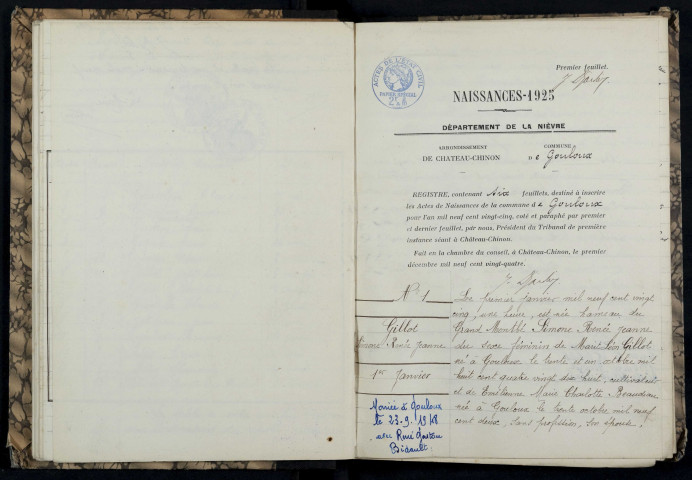 Gouloux : actes d'état civil.