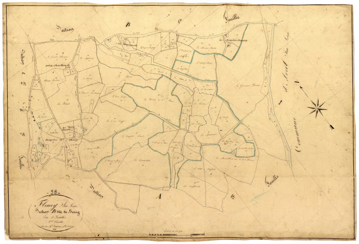 Fleury-sur-Loire, cadastre ancien : plan parcellaire de la section B dite du Bourg, feuille 2