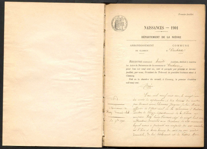 Oudan : actes d'état civil.